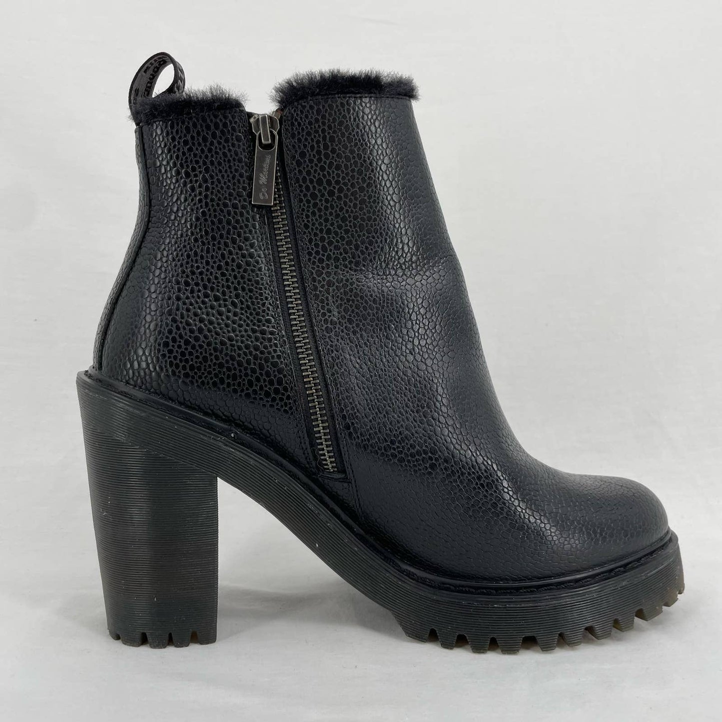 Dr. Martens Magdalena Fur Lined Black Witchy Grunge Leather Heeled Ankle Boot 10