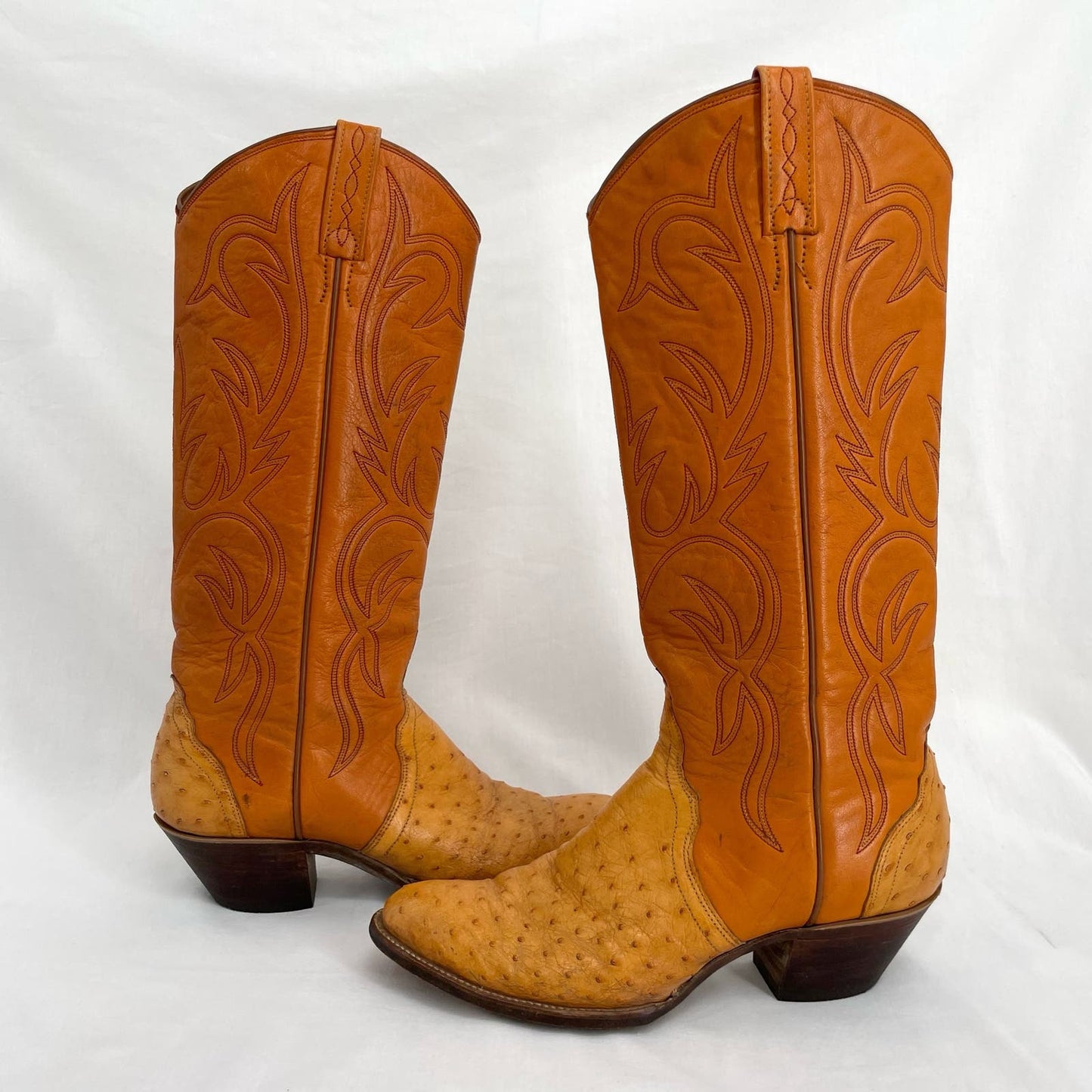 El Dorado Vintage Ostrich Orange Leather Buttercup Cowboy Western Boots Size 8M