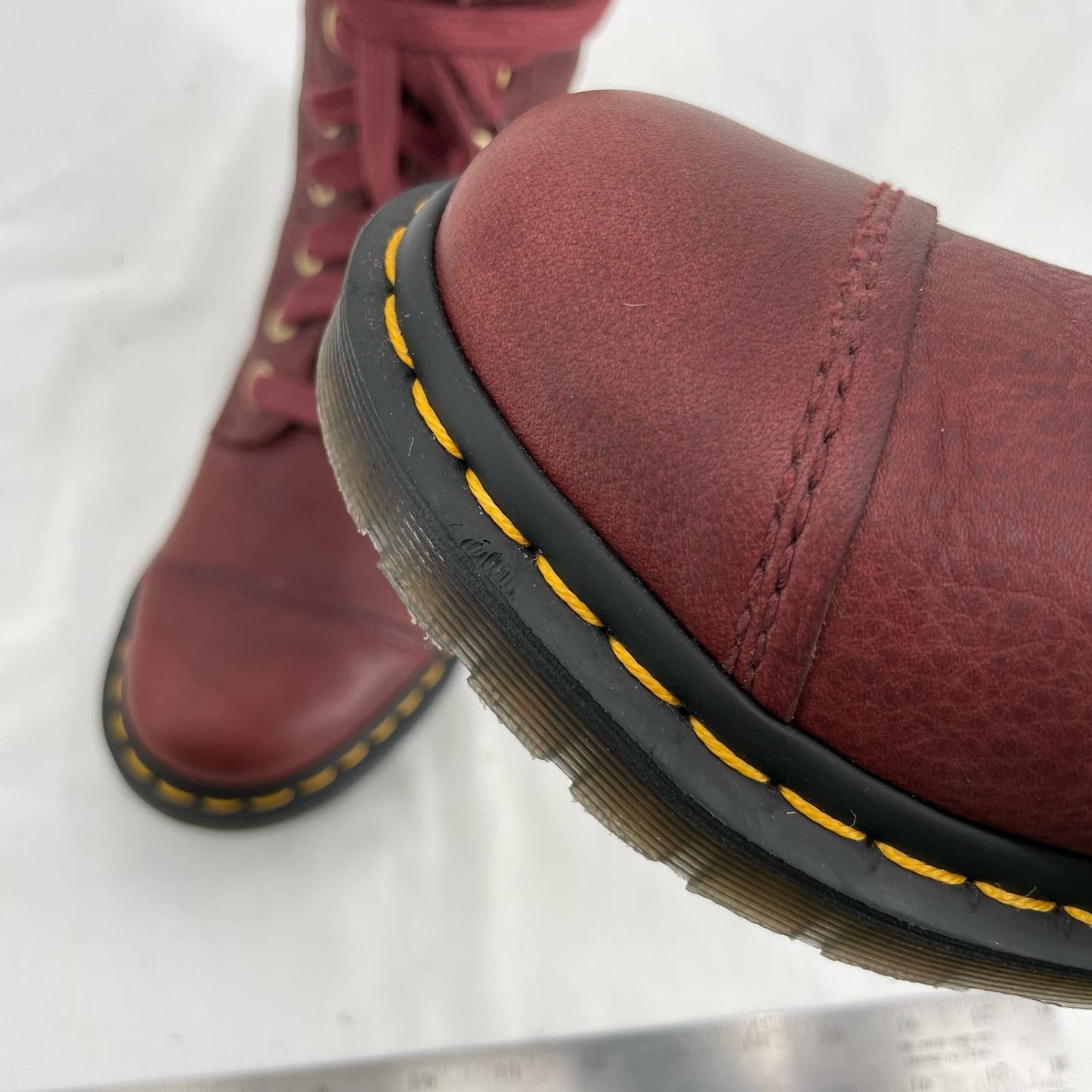 Dr. Martens Aimilita Red Leather Fold Over Biker Boot Tartan Green Grunge Docs Size 7
