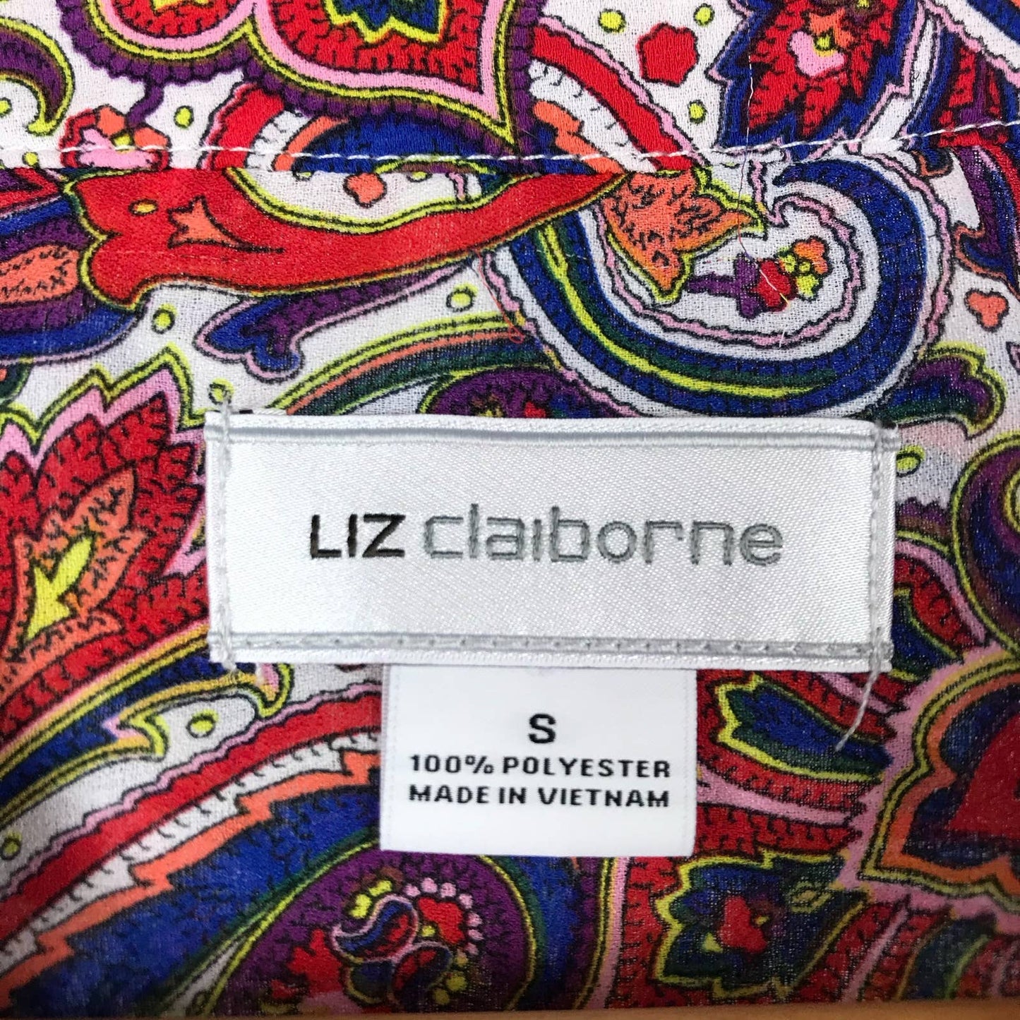 Liz Claiborne Paisley Floral Print Adjustable Roll Sleeve Jewel Tone Blouse Size S