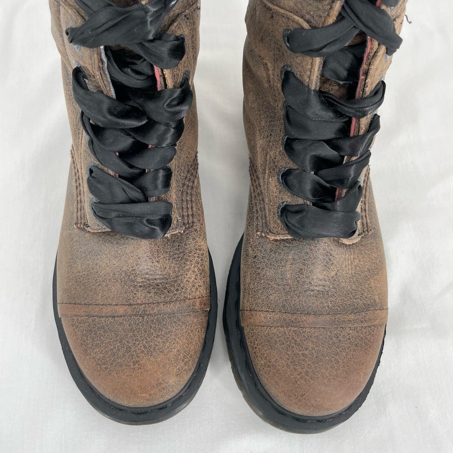 Dr. Martens Triumph Tall Fold Over Boots Pebbled Brown Leather Union Jack Size 9