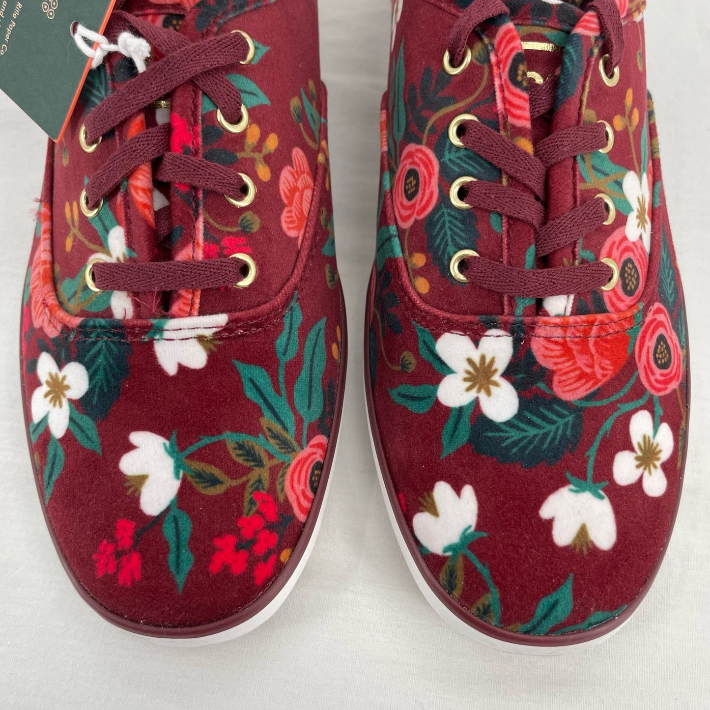 NEW Keds X Rifle Paper Co Sneakers Red Velvet Floral Garden Fall Flats Shoes Size 8.5