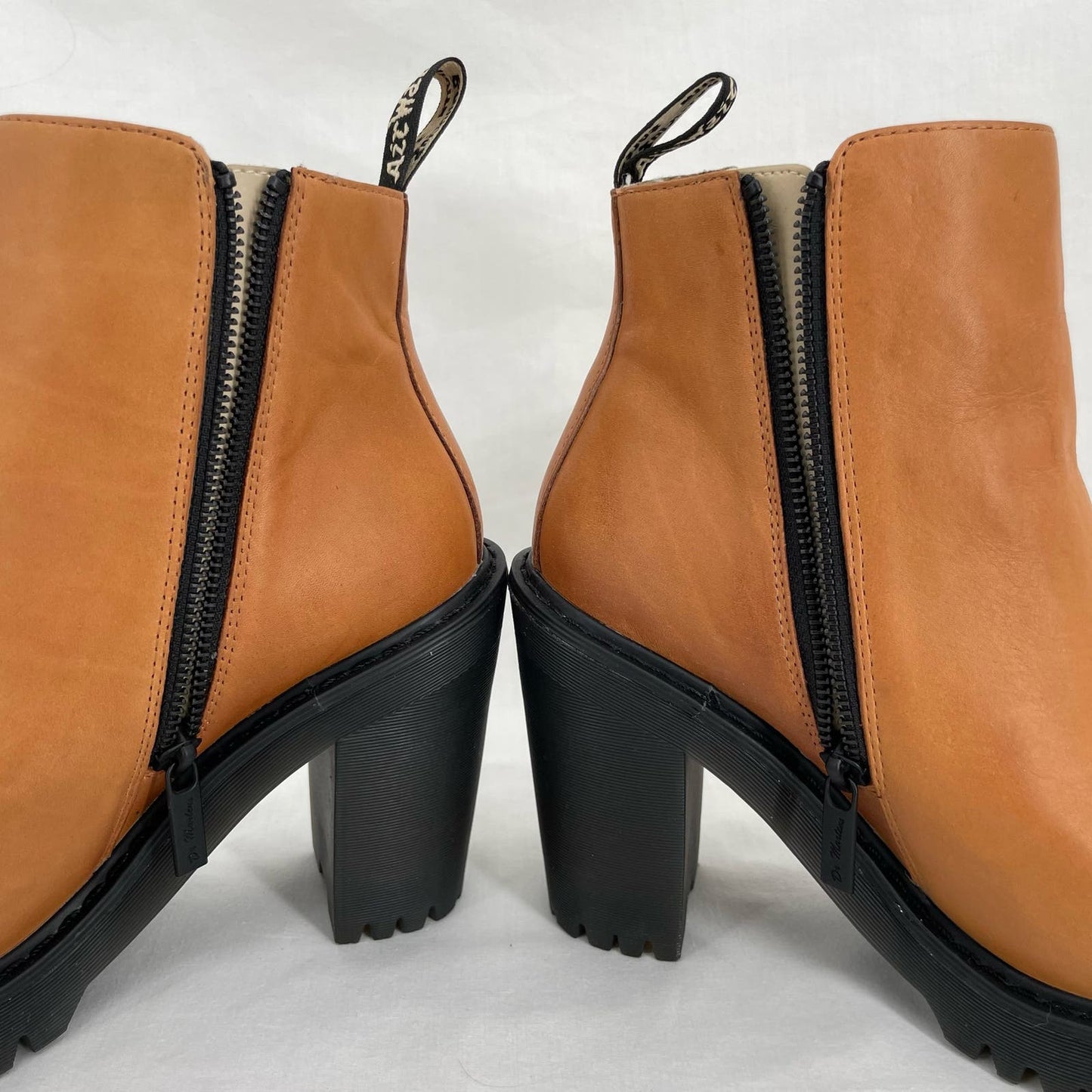 Dr. Martens Magdalena Cognac Leather Heeled Boots Orange Tan Grunge Indie Size 9
