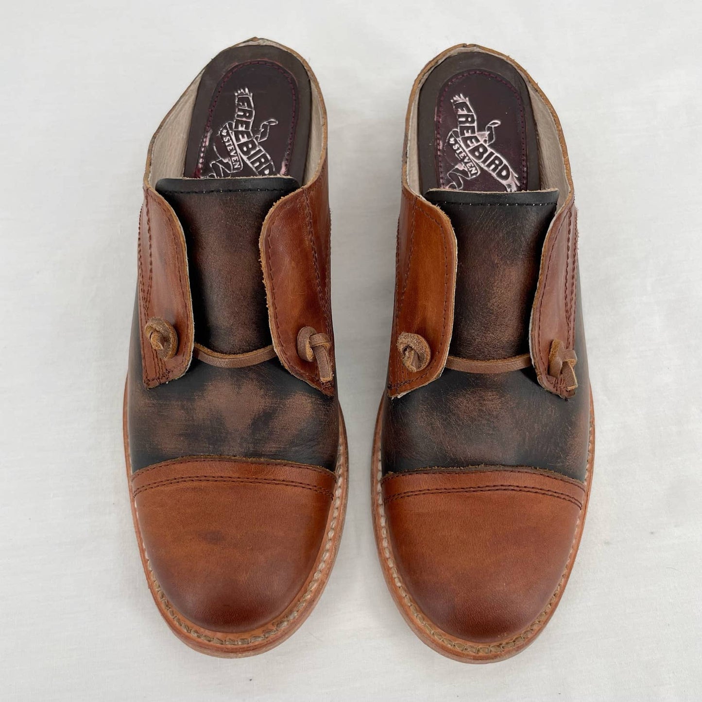 Freebird by Steven Malena Heeled Mule Clog Brown Tan Leather Neutral Saddle Shoe Size 7