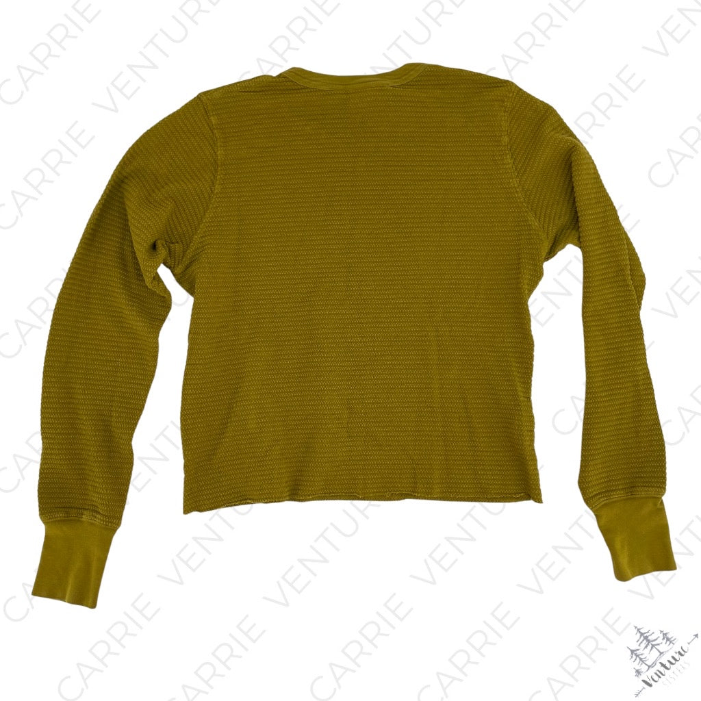 Big Bud Press Honeycomb Texture Thermal Tee Olive Green Long Sleeve Cotton Top Unisex Size XS
