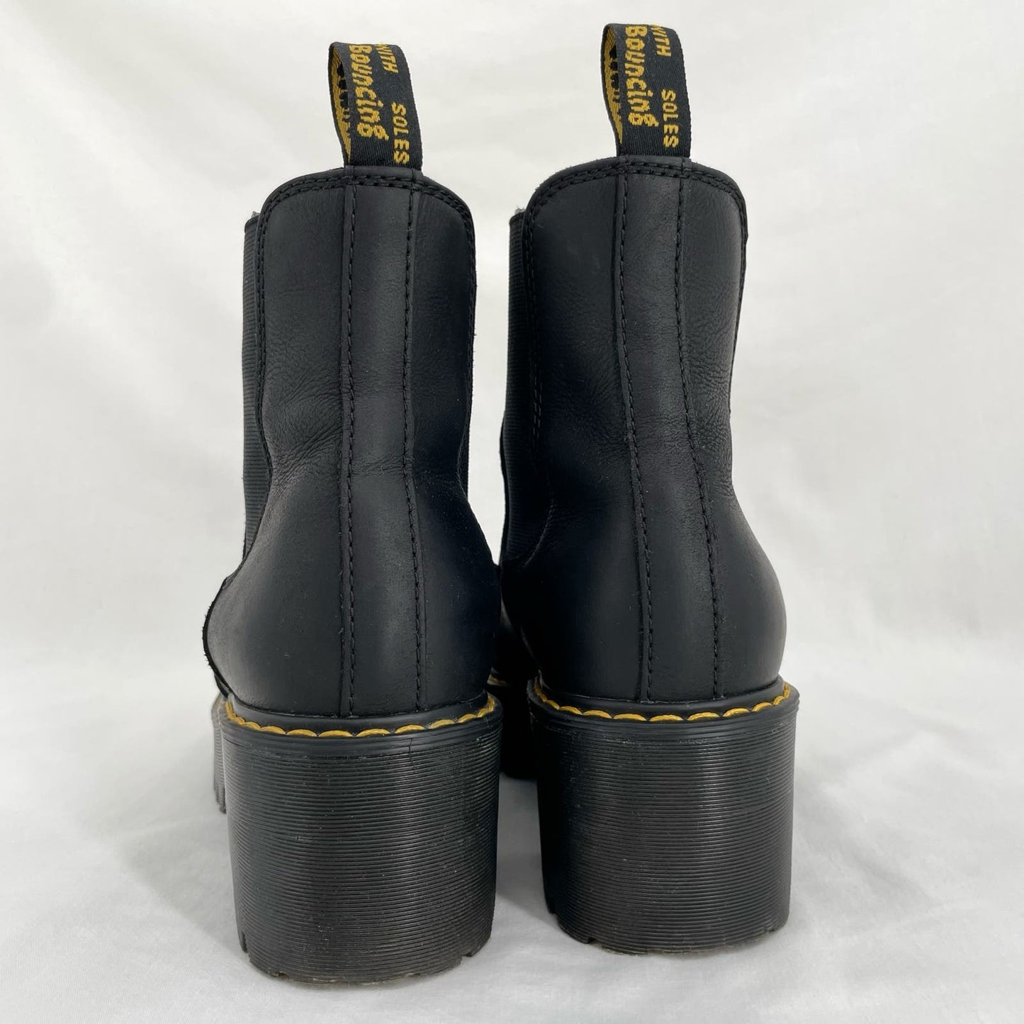 Dr. Martens Rometty Black Leather Platform Heeled Chelsea Ankle Boot Grunge Docs Size 8