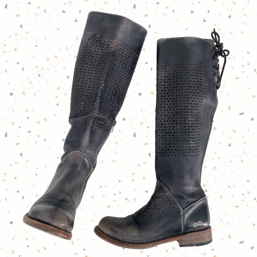 Bed|Stu Cambridge Boots Black Gray Cutout Perforated Tall Boho Shoes Size 7.5
