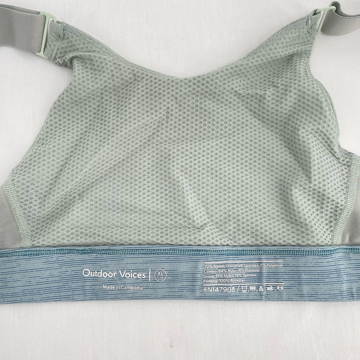 Outdoor Voices Zip Up Front Sports Bra Provincial Blue Adjustable Straps Size XL C/D