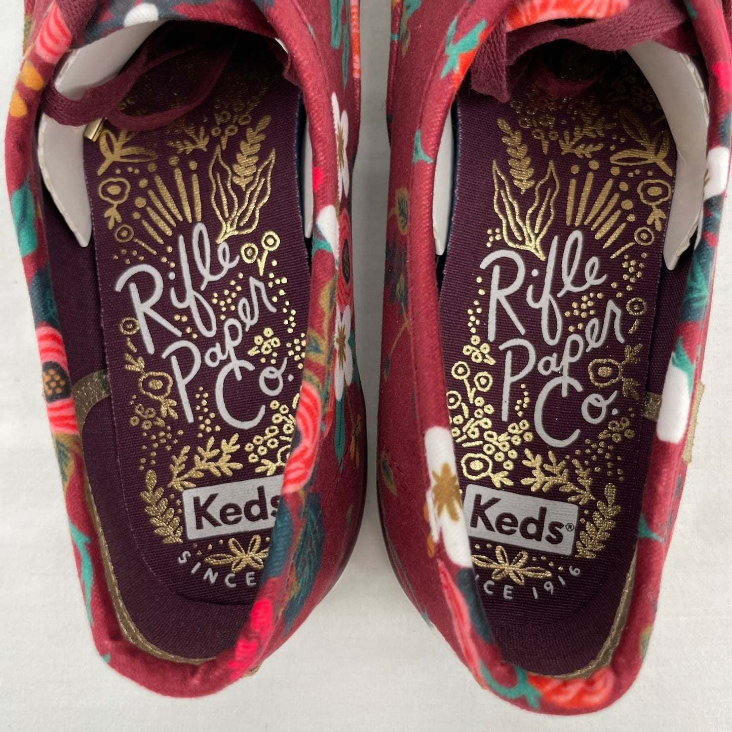 NEW Keds X Rifle Paper Co Sneakers Red Velvet Floral Garden Fall Flats Shoes Size 8.5