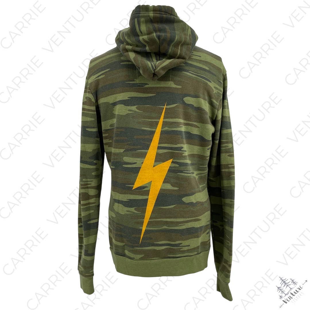 Aviator Nation Zip Hoodie Bolt Camo Green Camouflage Yellow Lightning Unisex Size L