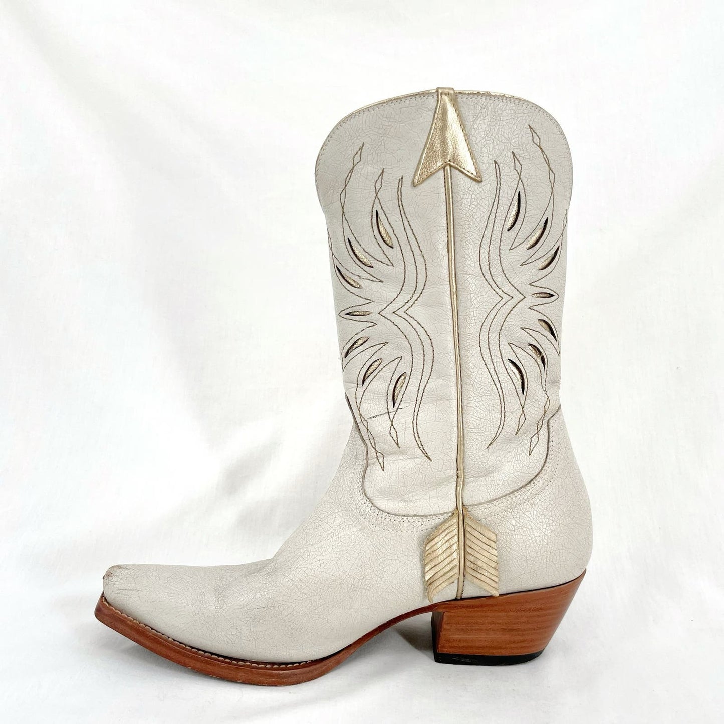 Lucchese x Kacey Musgraves Golden Arrow White Leather Cowboy Boots RARE Size 9.5