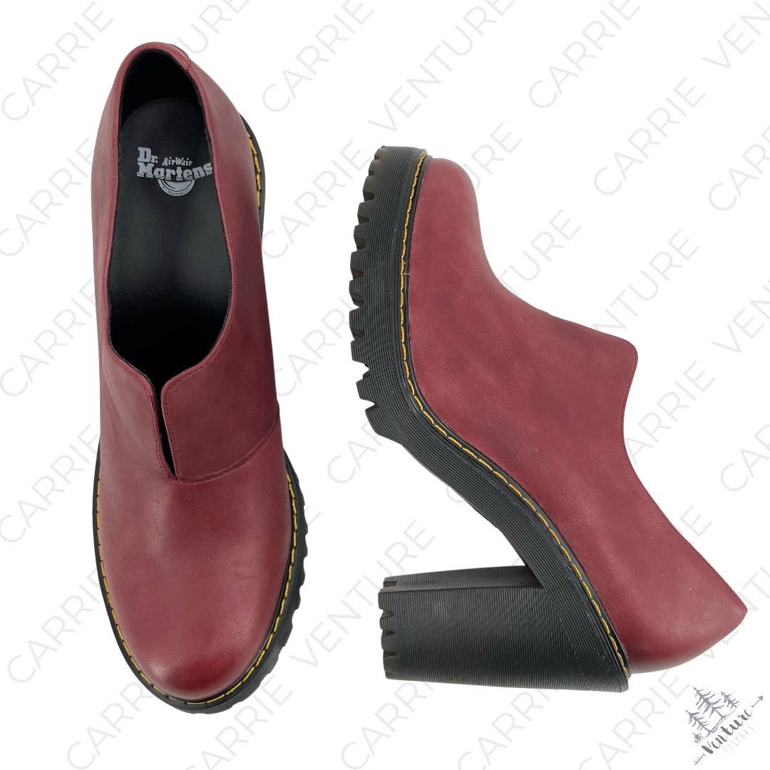 Dr. Martens Cordelia Wine Red Maroon Leather Chunky High Heeled Pumps Shoes Size 11