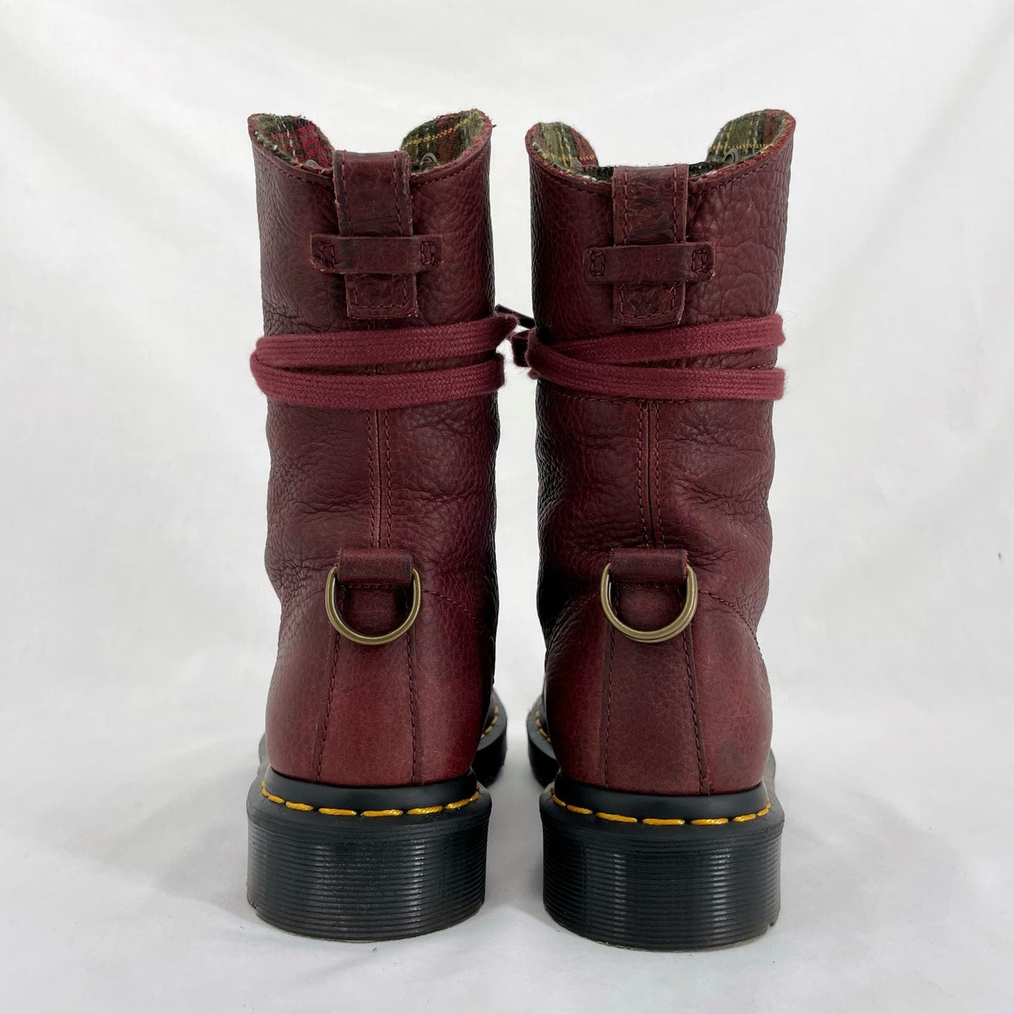 Dr. Martens Aimilita Red Leather Fold Over Biker Boot Tartan Green Grunge Docs Size 7