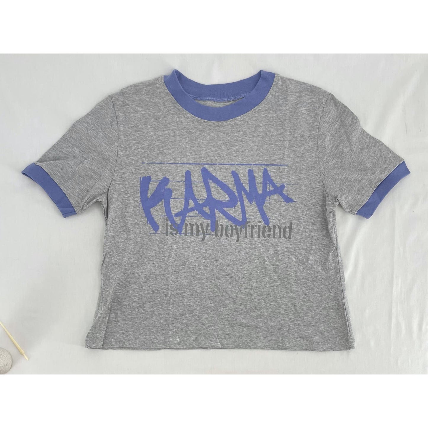 Taylor Swift Karma Is My Boyfriend Midnights Cropped Ringer Tee Purple Gray Size M