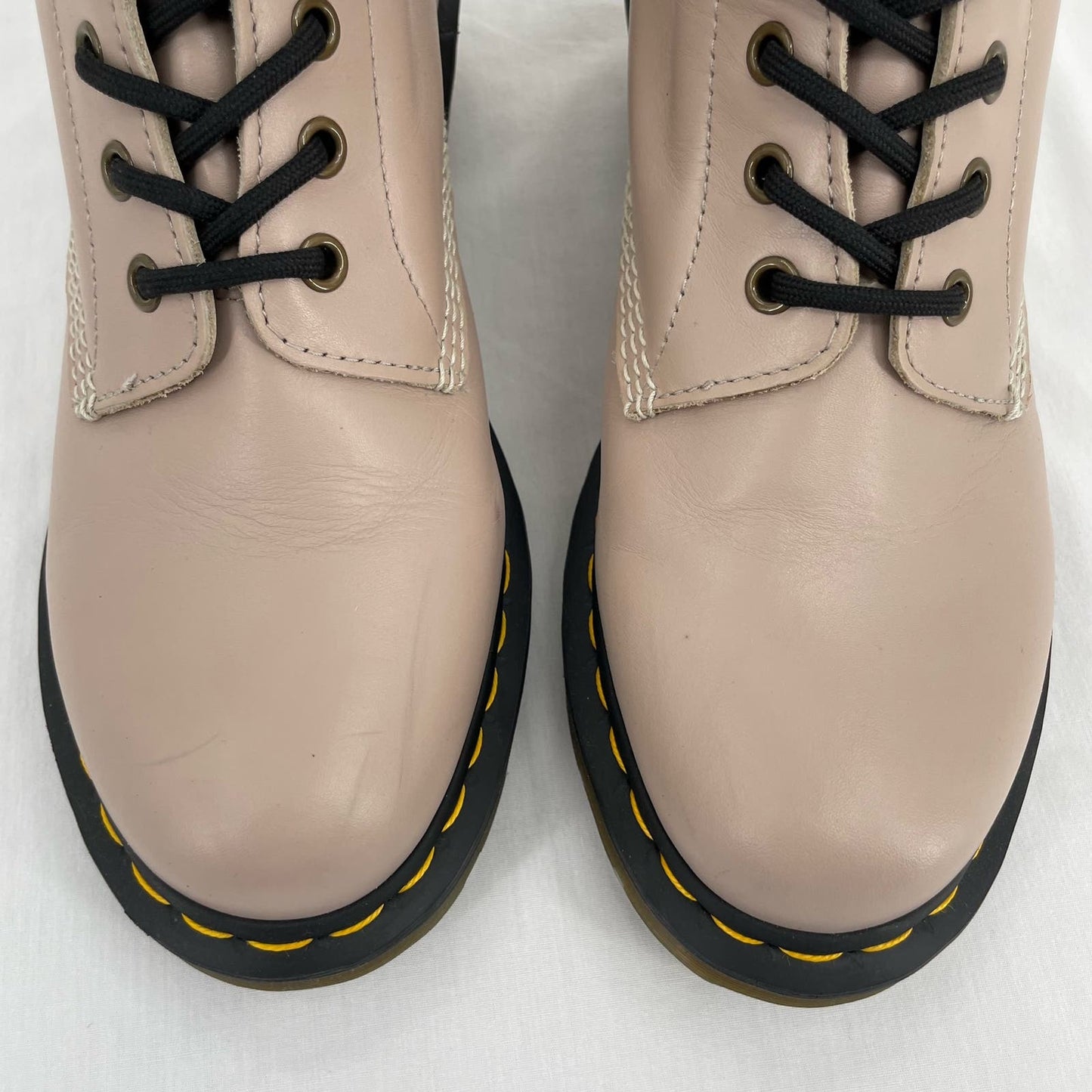 Dr. Martens Clemency Boots Natural Leather Heeled Lace Up Neutral Tan Beige Size 10