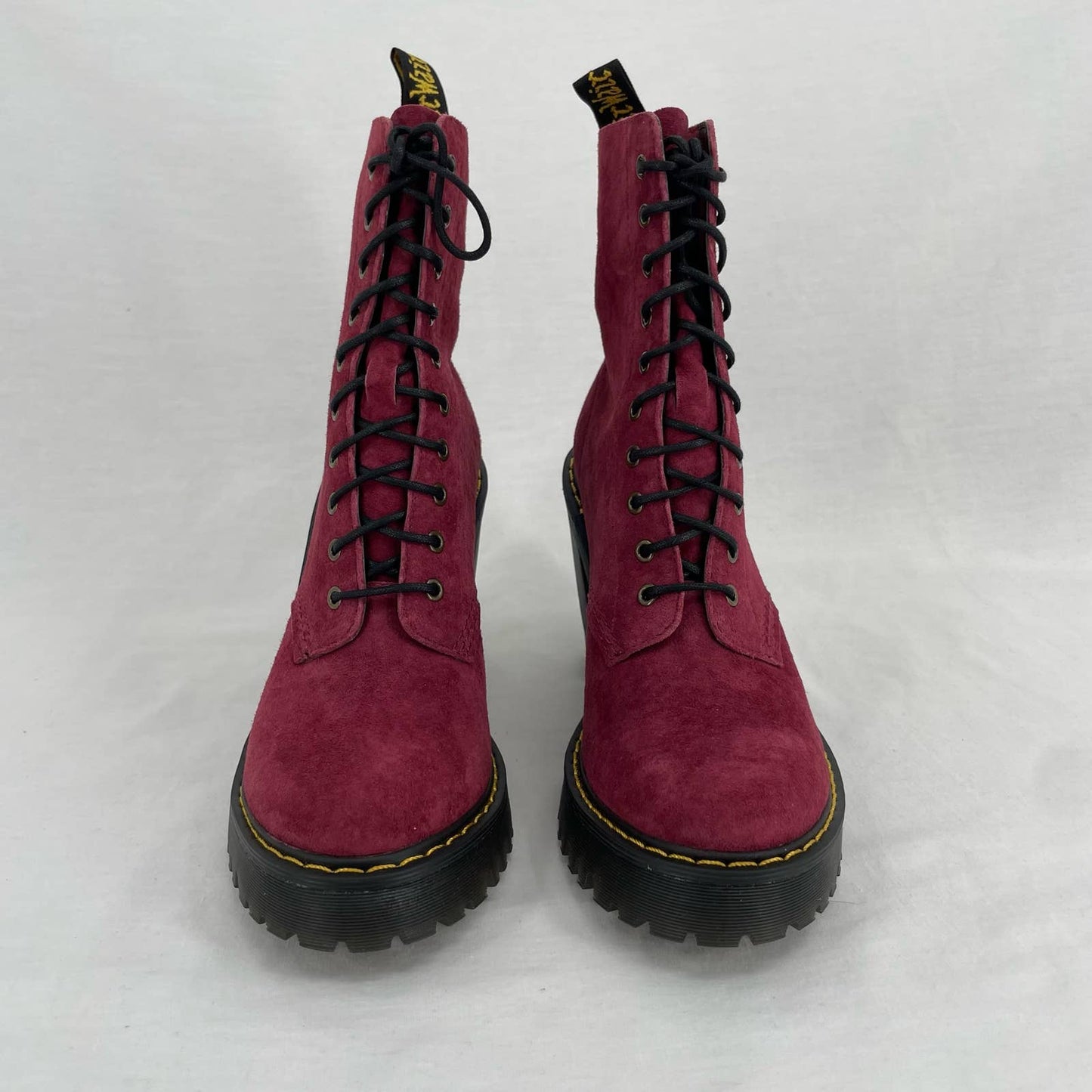 Dr. Martens Kendra Red Suede High Heels Leather Lace Up Witchy Heeled Boots Size 6