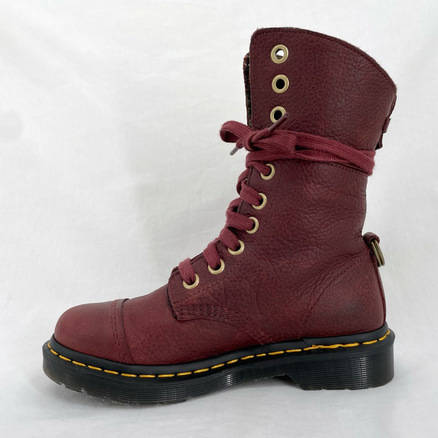 Dr. Martens Aimilita Red Leather Fold Over Biker Boot Tartan Green Grunge Docs Size 7