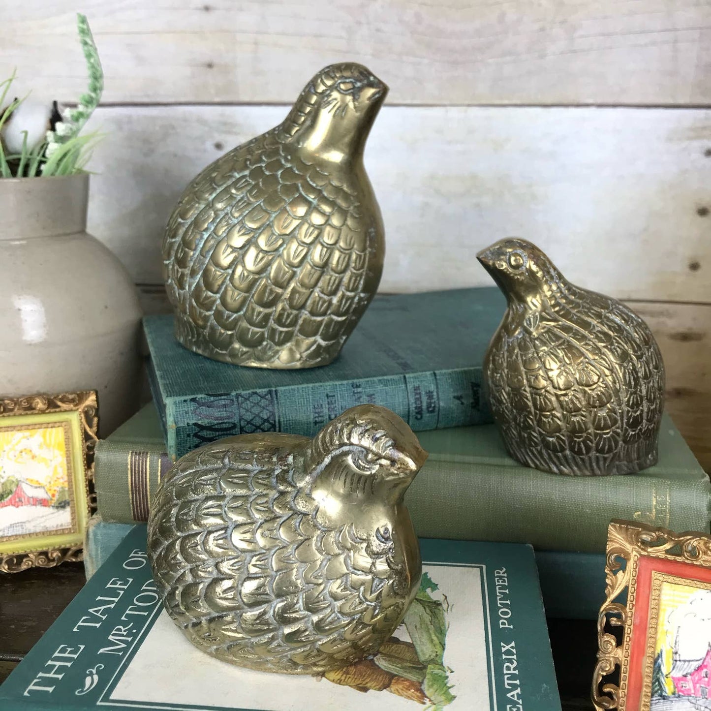 Vintage Brass Quail Grouse Set of 3 MidMod Game Bird Rustic Chic Farmhouse Decor