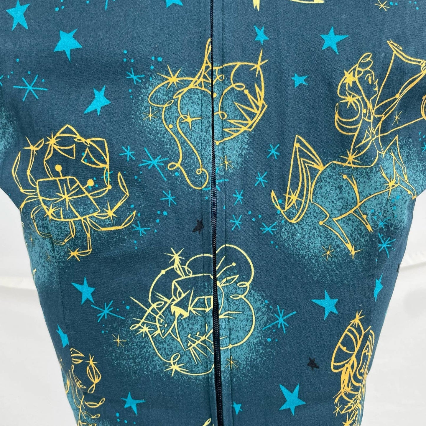 Pinup Couture Heidi Dress Darling Retro Astrology Zodiac Blue Yellow Stars Print Size M