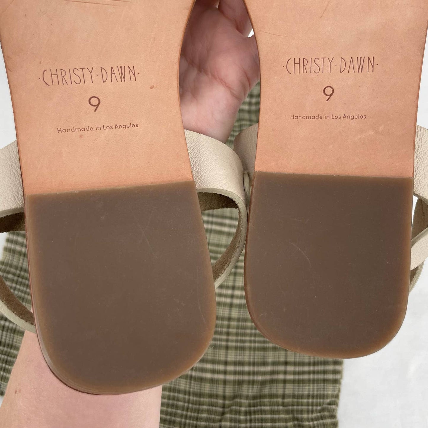 Christy Dawn The Dawn Sandals Sandstone Leather Strappy Flat Shoes Cream Tan Size 9