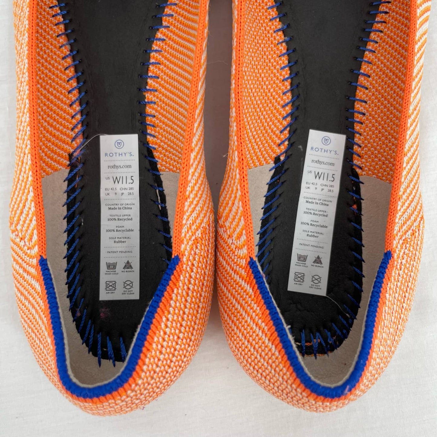 Rothy’s The Point Sherbet Orange White Striped Flats Bright Casual Summer Shoes Size 11.5