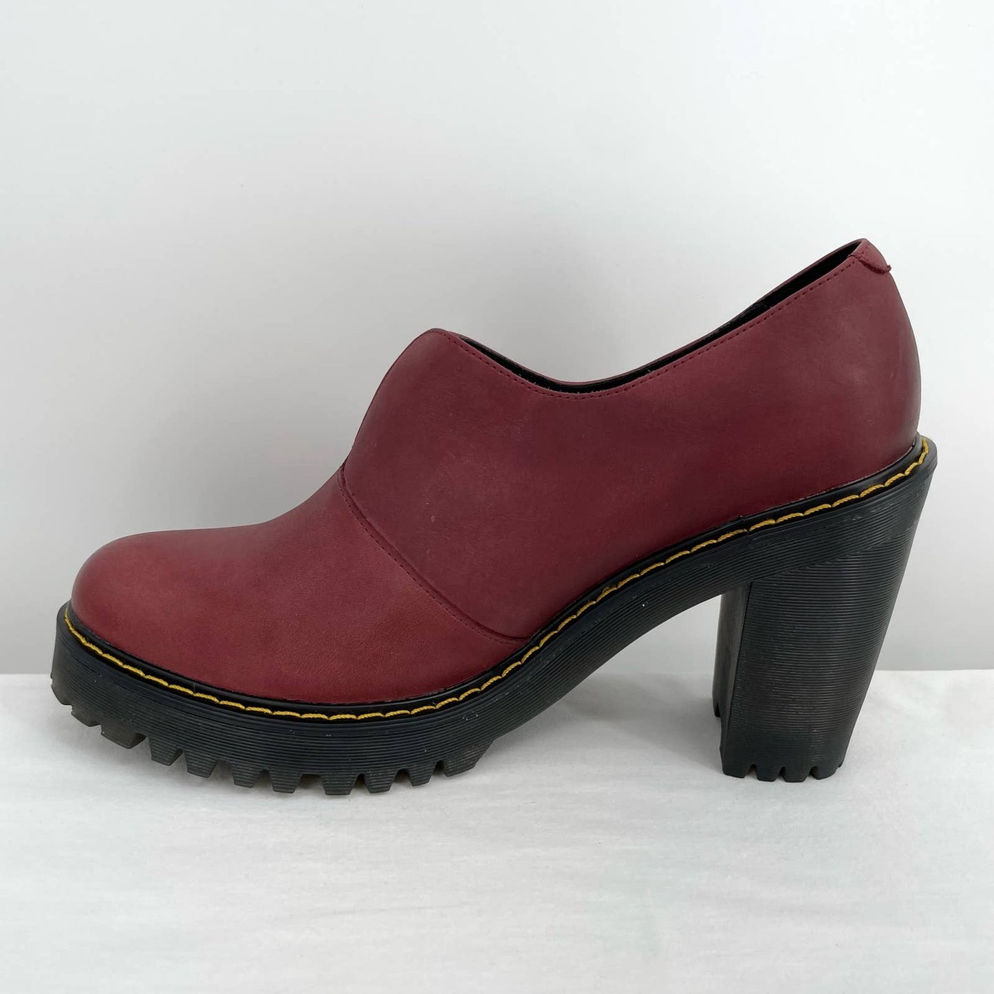 Dr. Martens Cordelia Wine Red Maroon Leather Chunky High Heeled Pumps Shoes Size 11