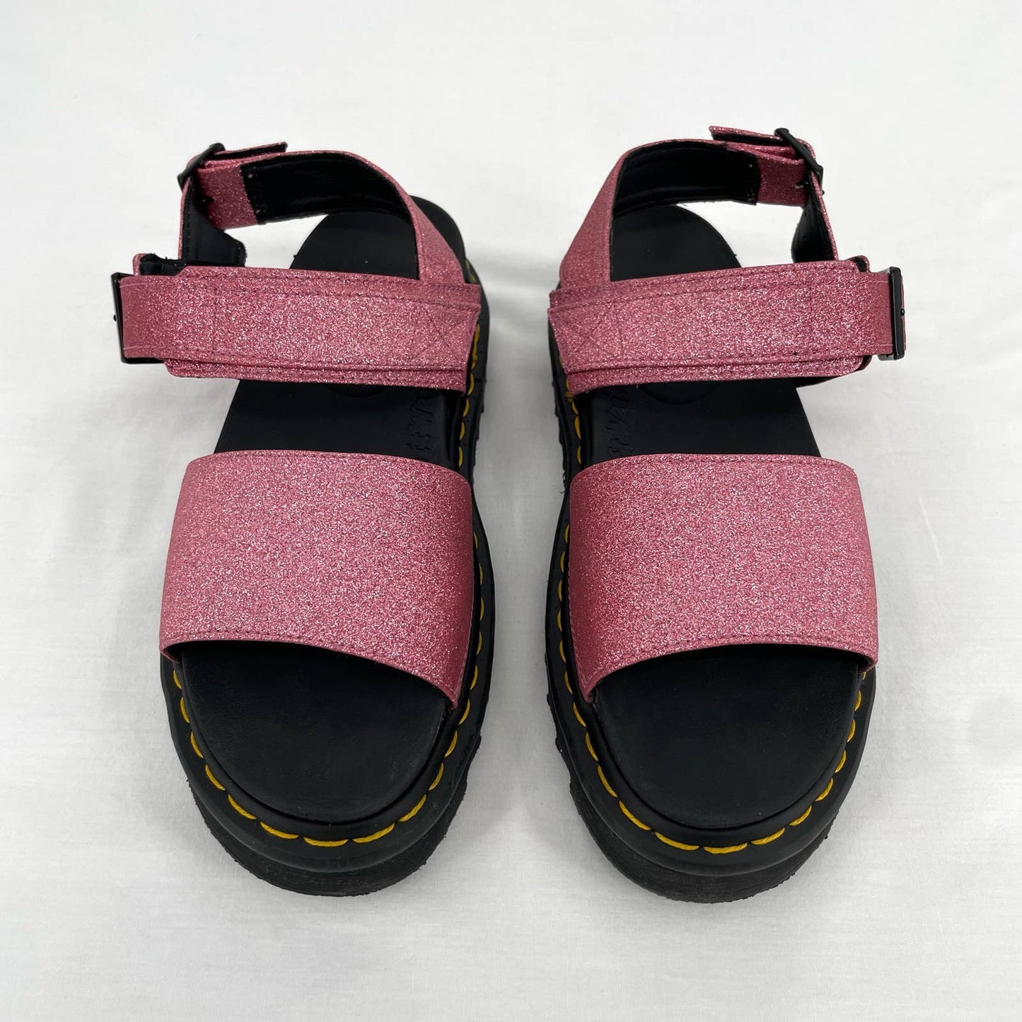 Dr. Martens Voss Sandals Pink Fine Glitter Chunky Sole Platform Buckle Straps Size 8