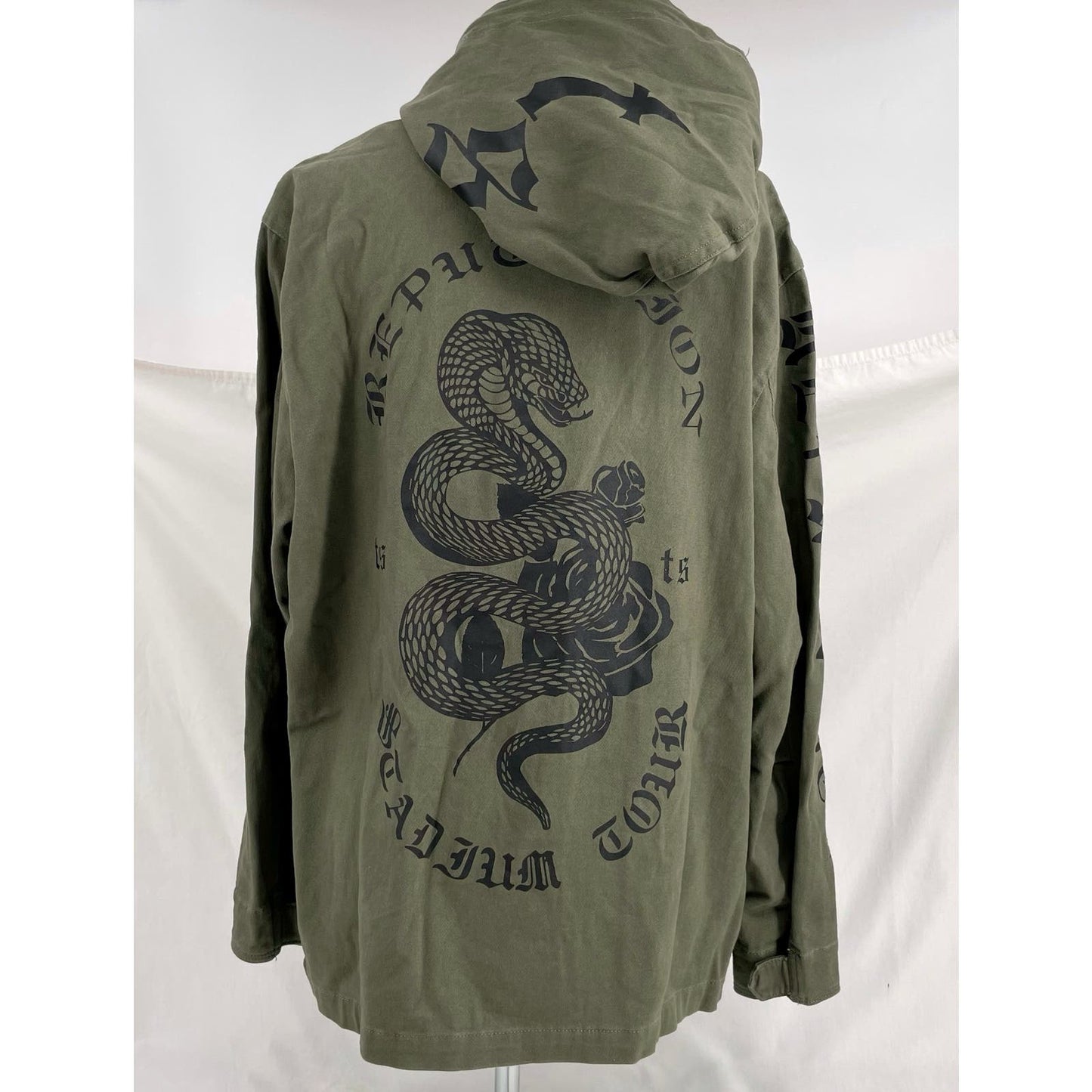 Taylor Swift Reputation Jacket Army Green Black Snake Stadium Tour Olive Coat Size L