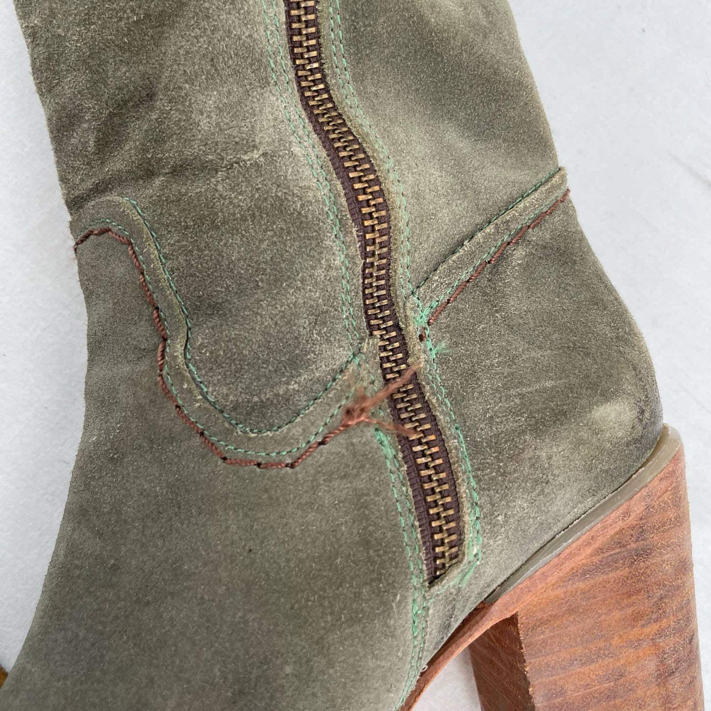 Freebird by Steven Brock Olive Green Suede Tall Leather OTK Heeled Lace Boots Size 10