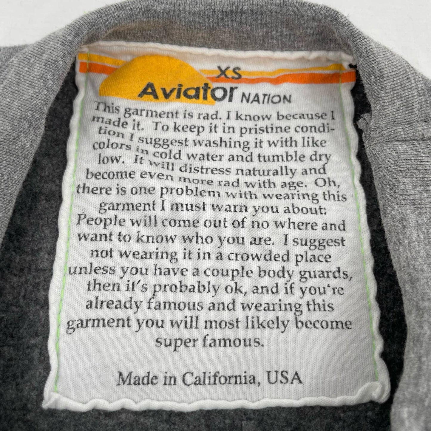 Aviator Nation Light Gray Bolt Classic Cropped Crew Sweatshirt Neon 5 Stripe Size XS