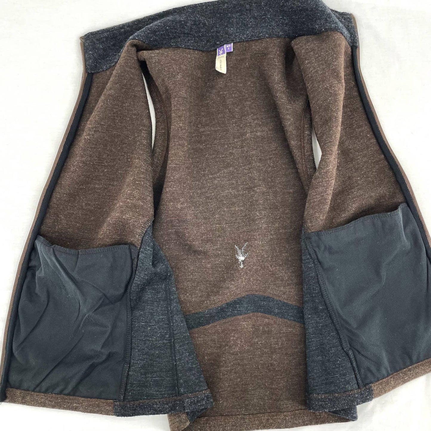 Ibex Merino Wool Full Zip Vest Brown Taupe Black Gray Pockets Outdoor Fit Size L