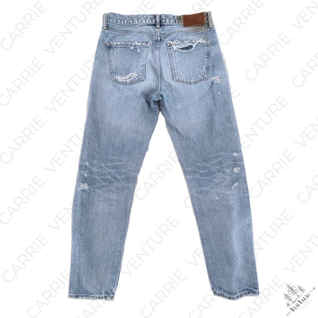 Moussy Vintage Hayden Tapered Thrashed Light Wash Distressed Blue Jeans Size 28