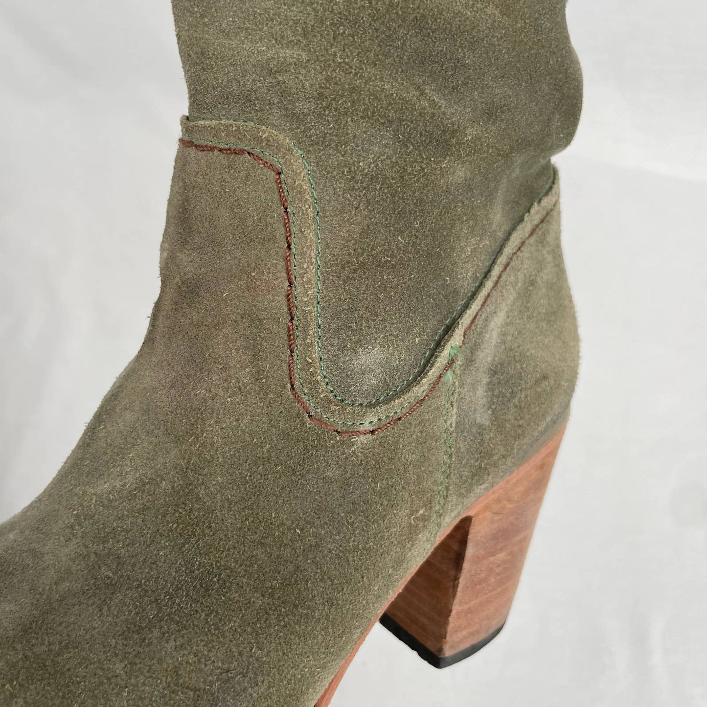 Freebird by Steven Brock Olive Green Suede Tall Leather OTK Heeled Lace Boots Size 10