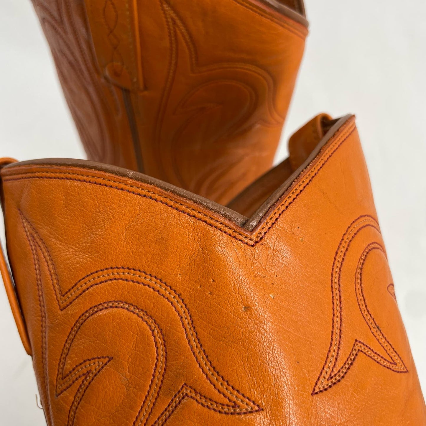 El Dorado Vintage Ostrich Orange Leather Buttercup Cowboy Western Boots Size 8M