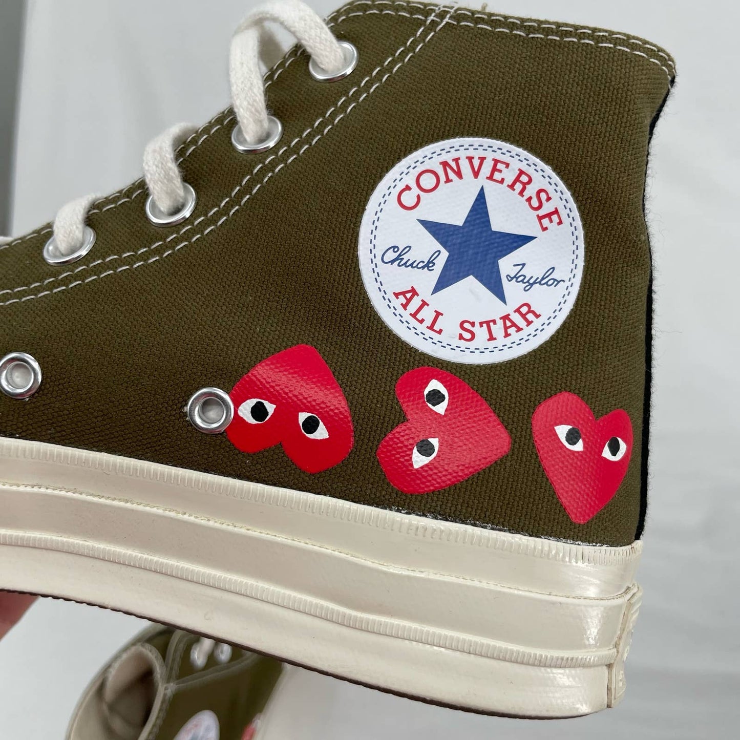 Converse X Comme des Garcons Play Chuck Taylor Multi Heart Khaki Sneakers Shoes Size W 8