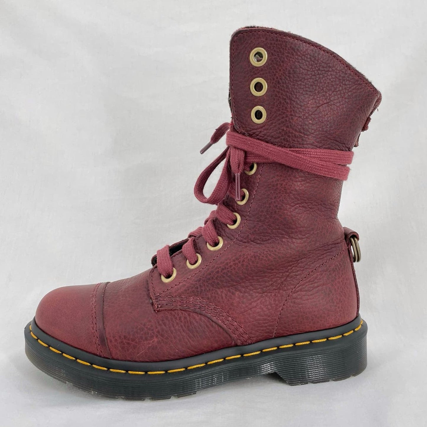 Dr. Martens Aimilita Red Leather Fold Over Biker Boot Tartan Green Grunge Docs Size 7