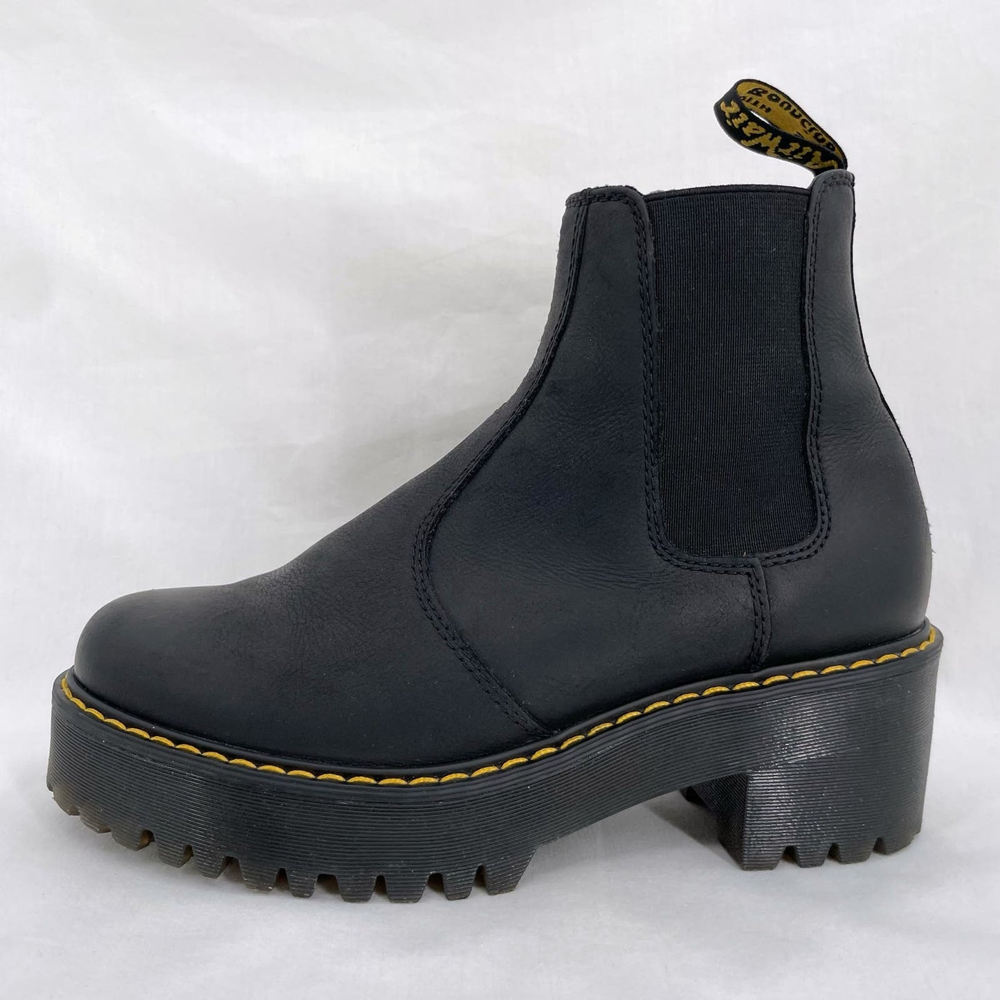 Dr. Martens Rometty Black Leather Platform Heeled Chelsea Ankle Boot Grunge Docs Size 8