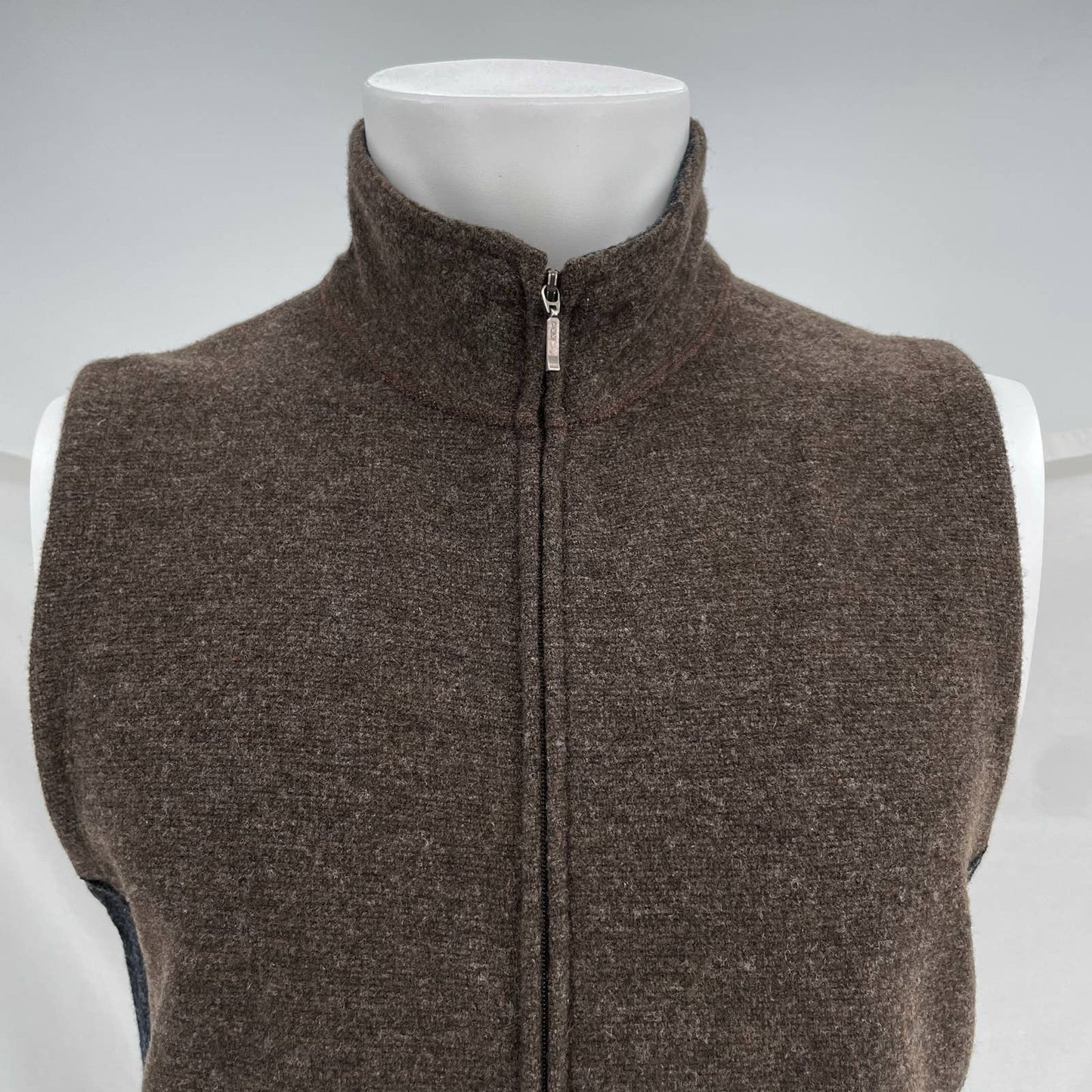 Ibex Merino Wool Full Zip Vest Brown Taupe Black Gray Pockets Outdoor Fit Size L