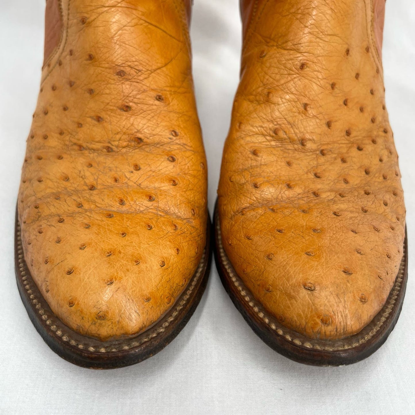 El Dorado Vintage Ostrich Orange Leather Buttercup Cowboy Western Boots Size 8M