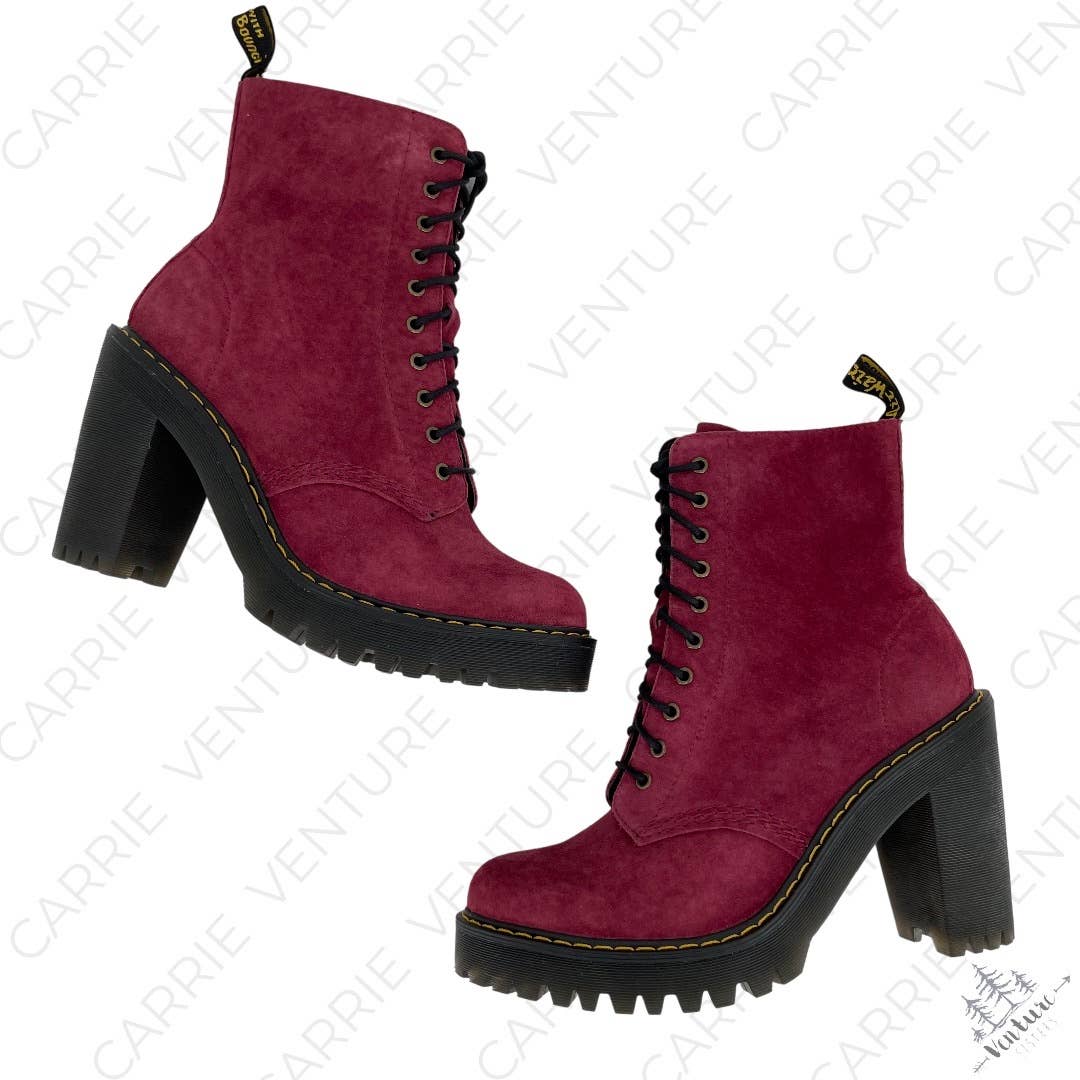 Dr. Martens Kendra Red Suede High Heels Leather Lace Up Witchy Heeled Boots Size 6