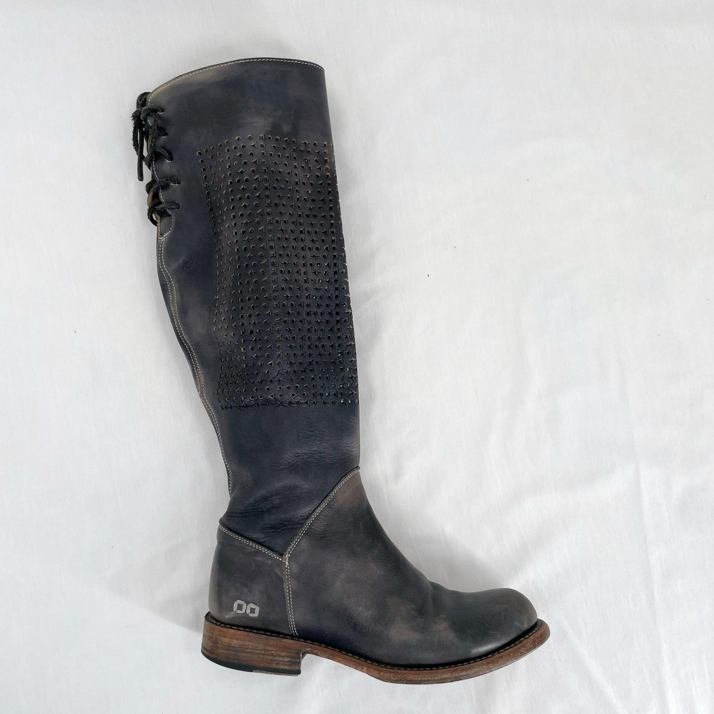 Bed|Stu Cambridge Boots Black Gray Cutout Perforated Tall Boho Shoes Size 7.5