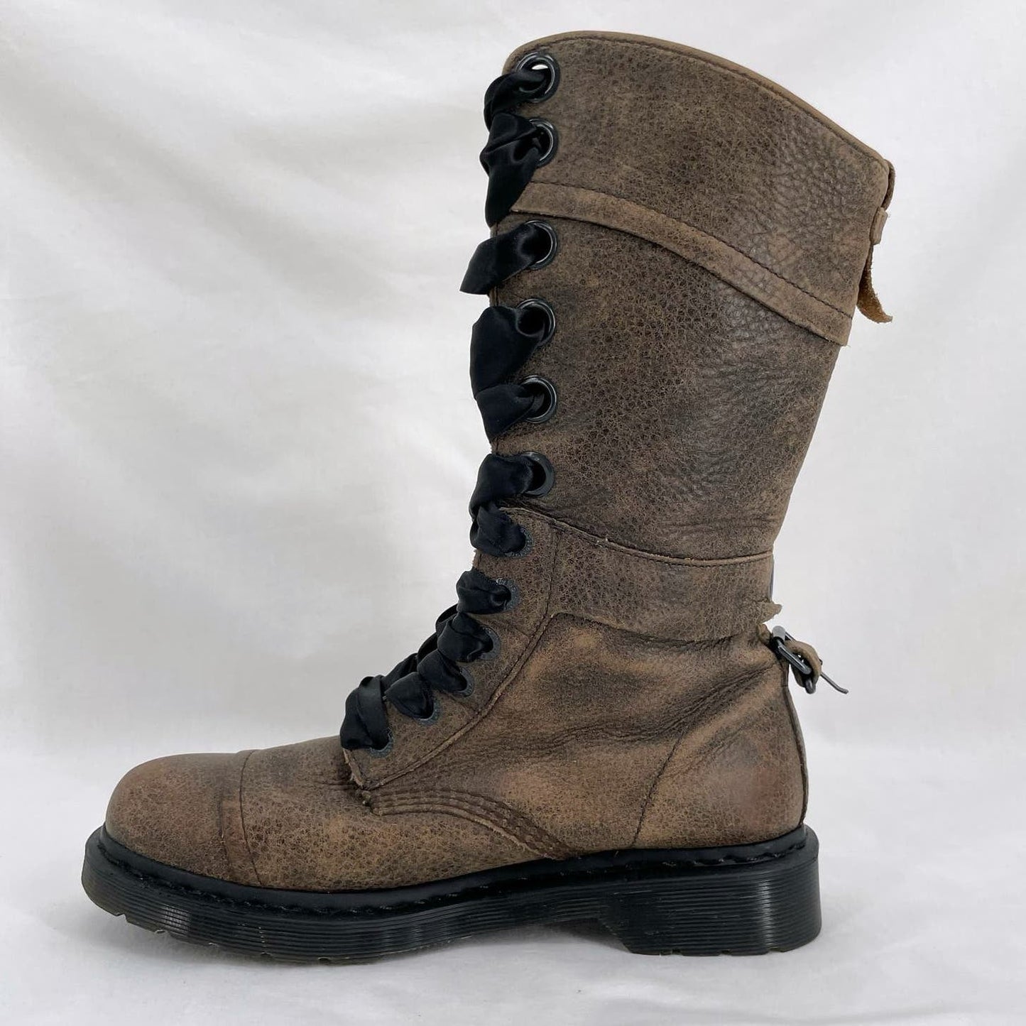 Dr. Martens Triumph Tall Fold Over Boots Pebbled Brown Leather Union Jack Size 9