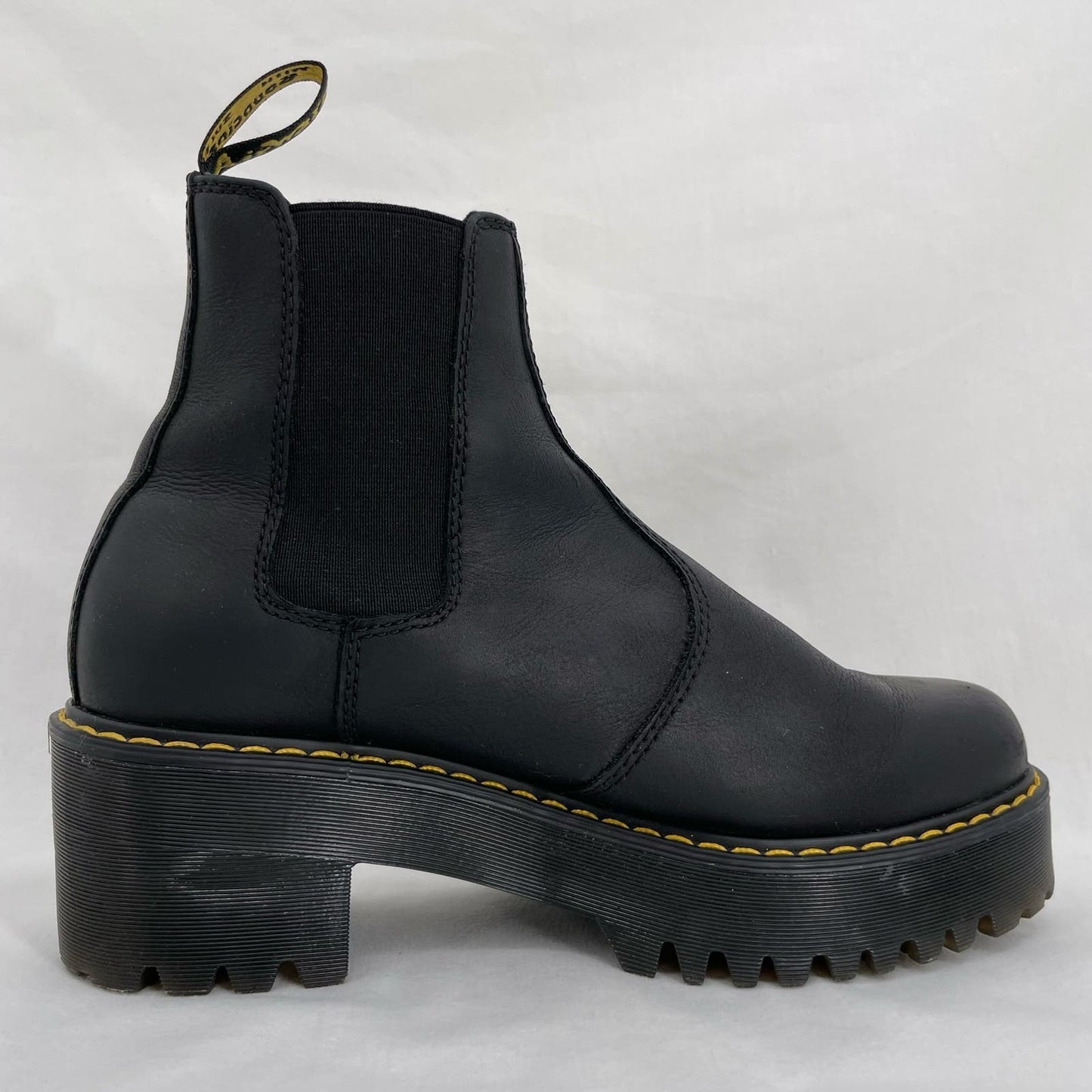 Dr. Martens Rometty Black Leather Platform Heeled Chelsea Ankle Boot Grunge Docs Size 8