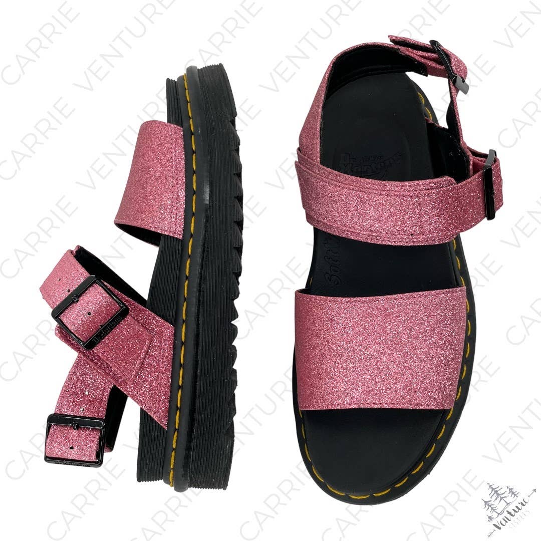 Dr. Martens Voss Sandals Pink Fine Glitter Chunky Sole Platform Buckle Straps Size 8