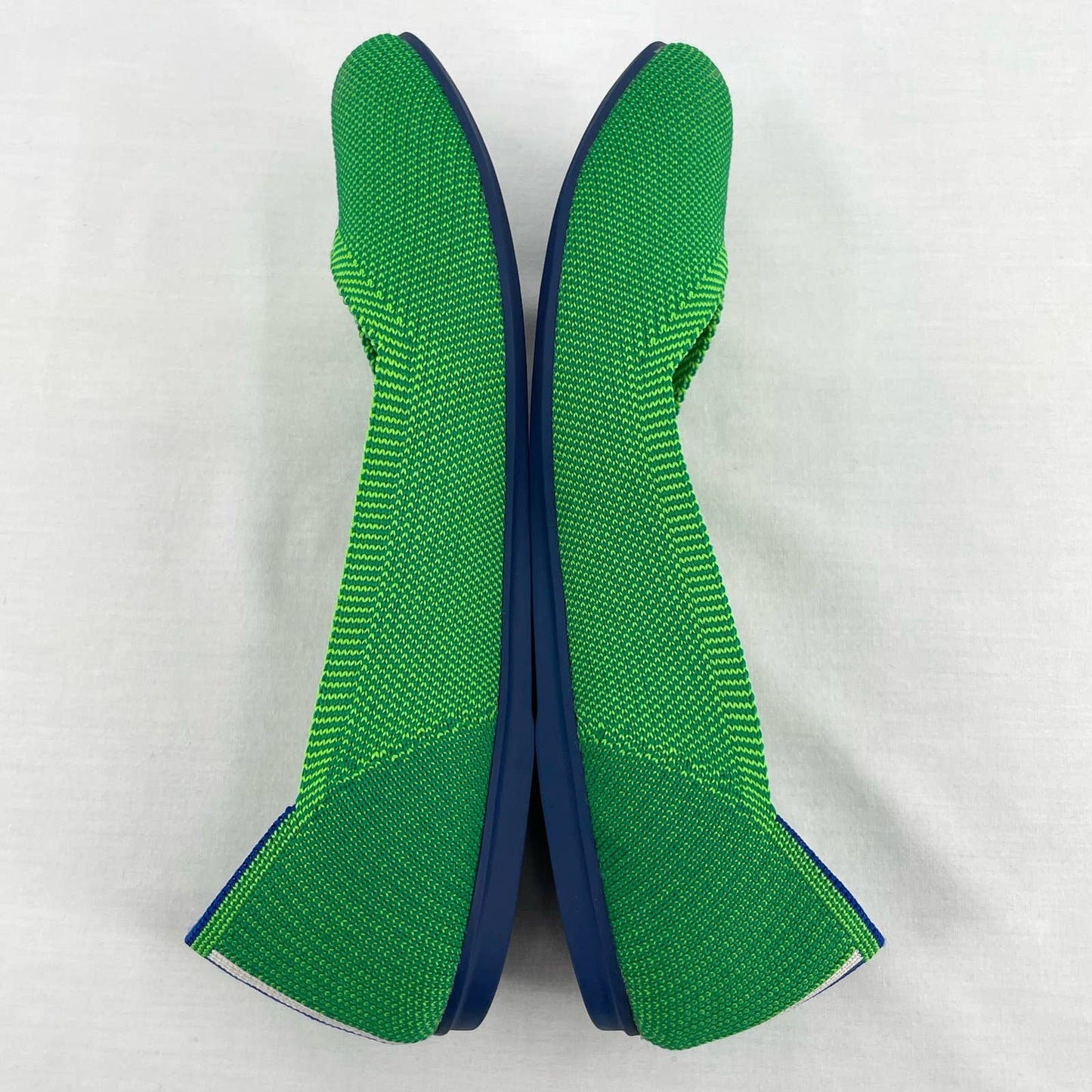 Rothy’s The Flat Jellybean Green Jelly Bean Reflex Blue Heel Stripe Shoes Size 7