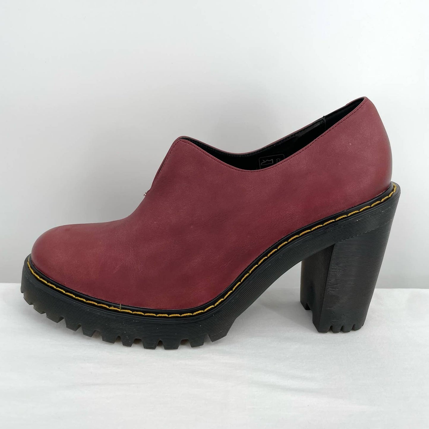 Dr. Martens Cordelia Wine Red Maroon Leather Chunky High Heeled Pumps Shoes Size 11