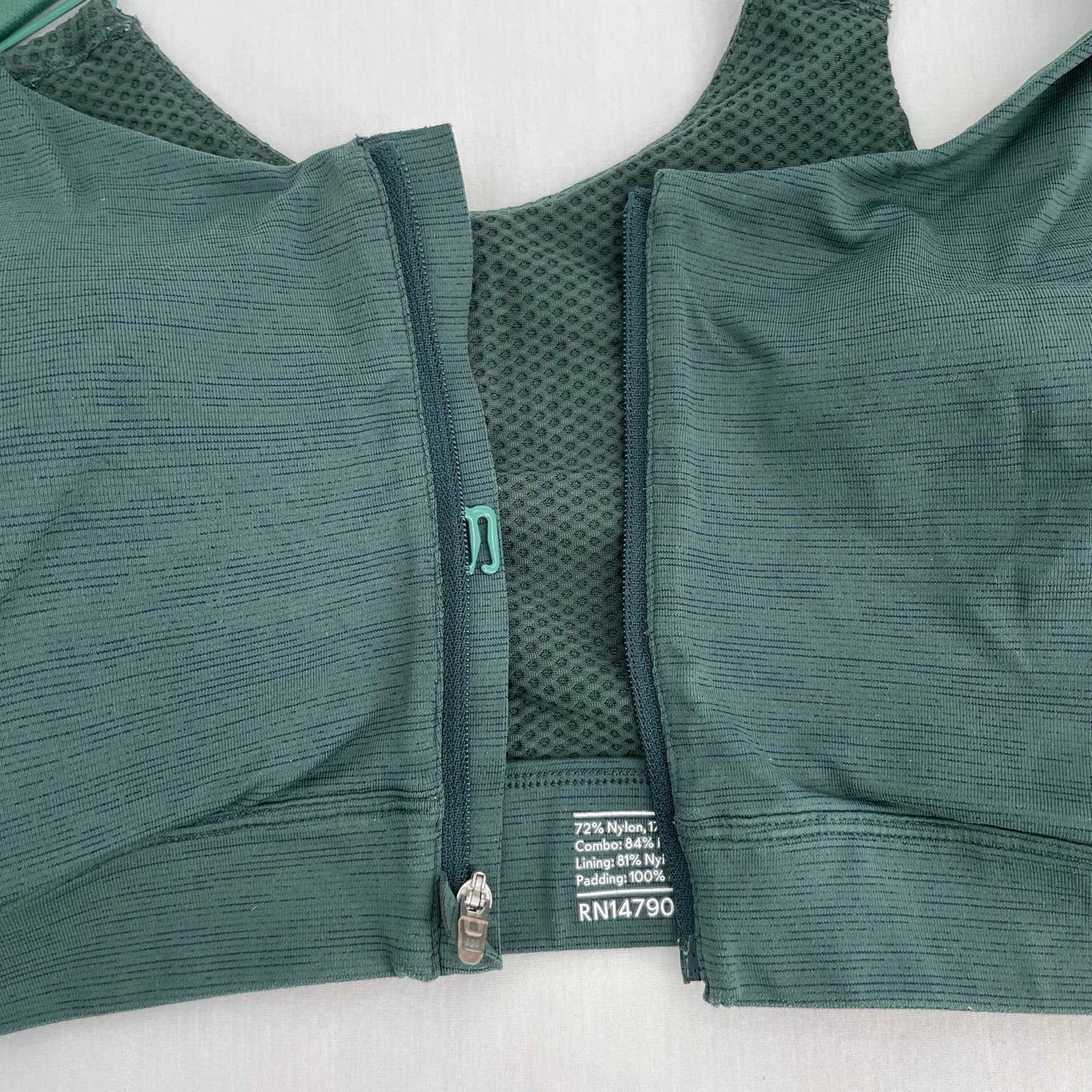 Outdoor Voices Zip Up Front Sports Bra Evergreen Dark Green Adjustable Straps Size XL (C/D)