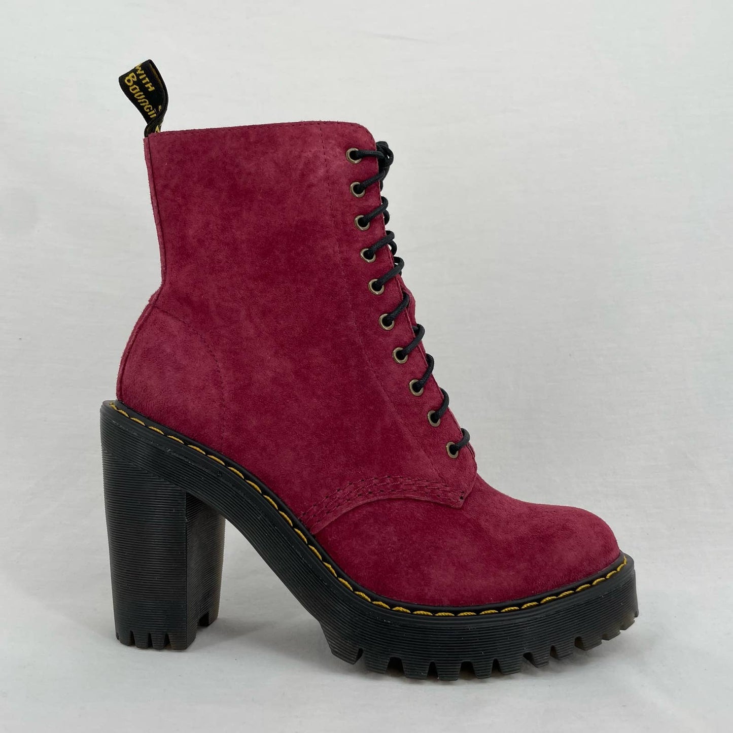 Dr. Martens Kendra Red Suede High Heels Leather Lace Up Witchy Heeled Boots Size 6