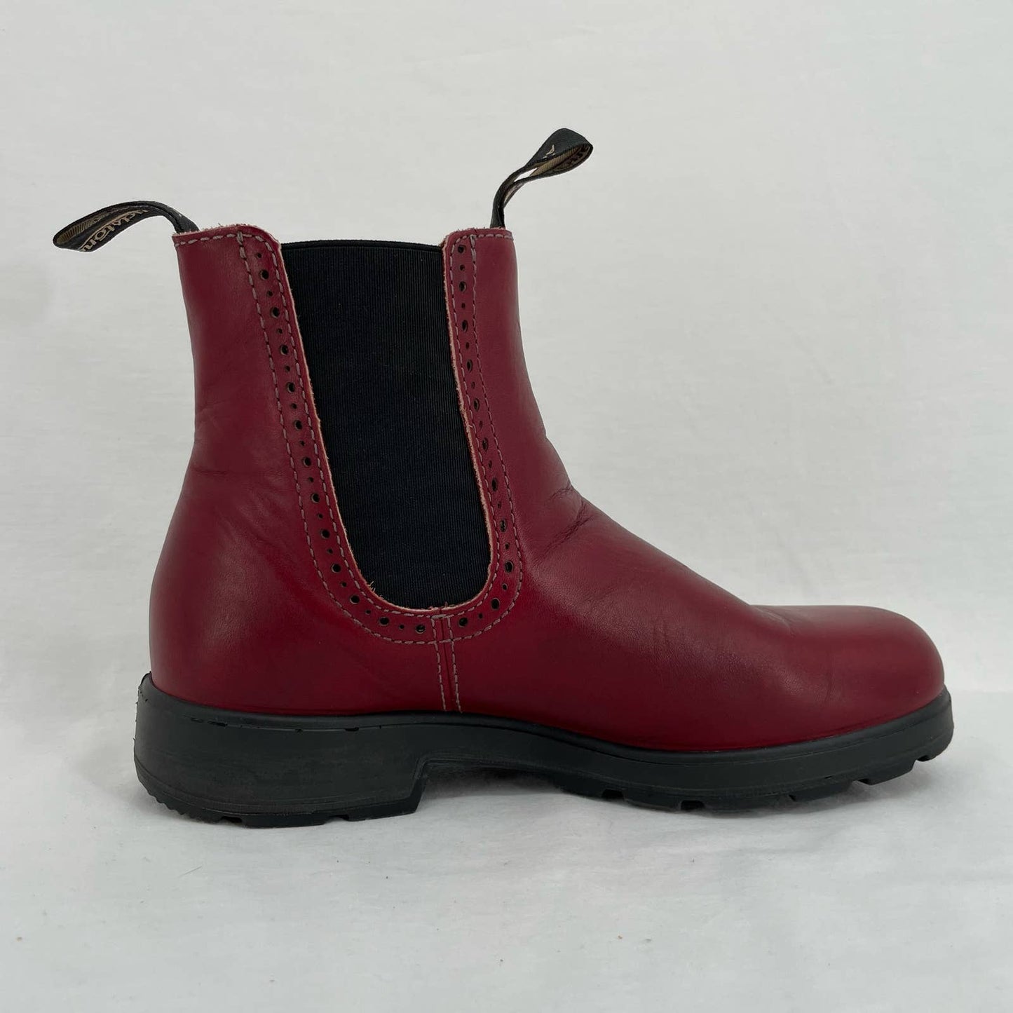 Blundstone Red Leather High Top Brogue Chelsea Boots Burgundy Redwood Maroon Size AU 6 | US 9