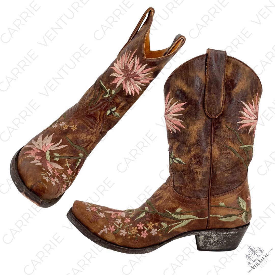 Old Gringo Ellie Boot Low Western Cowboy Cowgirl Floral Leather Brass Brown Size 8.5